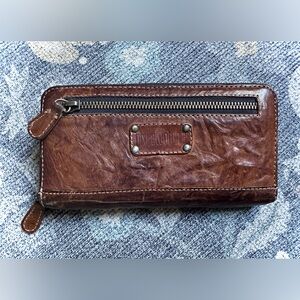 Bixi Awotan Distressed Boho Brown Leather Zip Around Wallet